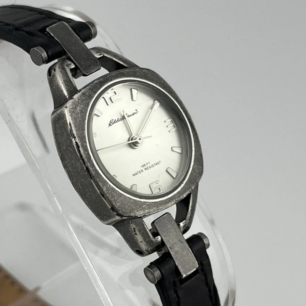 Eddie Bauer Watch Women 23mm Case Black Leather Band V8V181- New‎ Battery